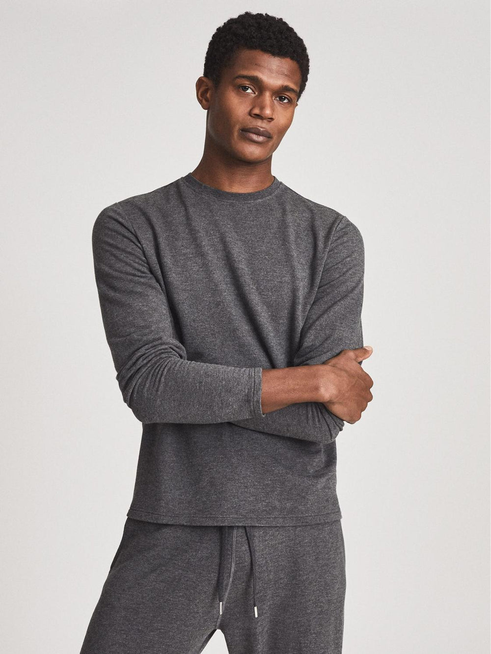 Reiss Sweats &amp; Hoodies | Adam Melange Crew Neck Jumper Dark Grey - Men