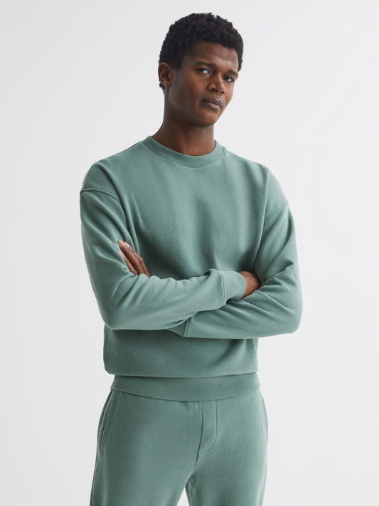 Reiss Sweats &amp; Hoodies | Alistar Oversized Garment Dye Sweatshirt Fern Green - Men