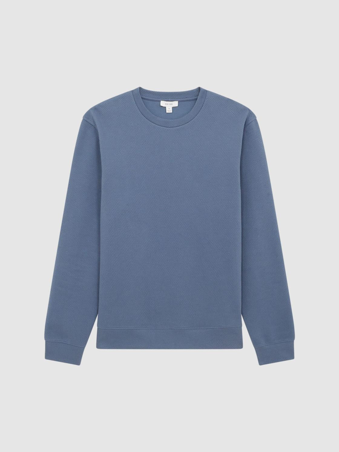 Reiss Sweats &amp; Hoodies | Barlett Long Sleeve Textured Crew Neck Jumper Airforce Blue - Men