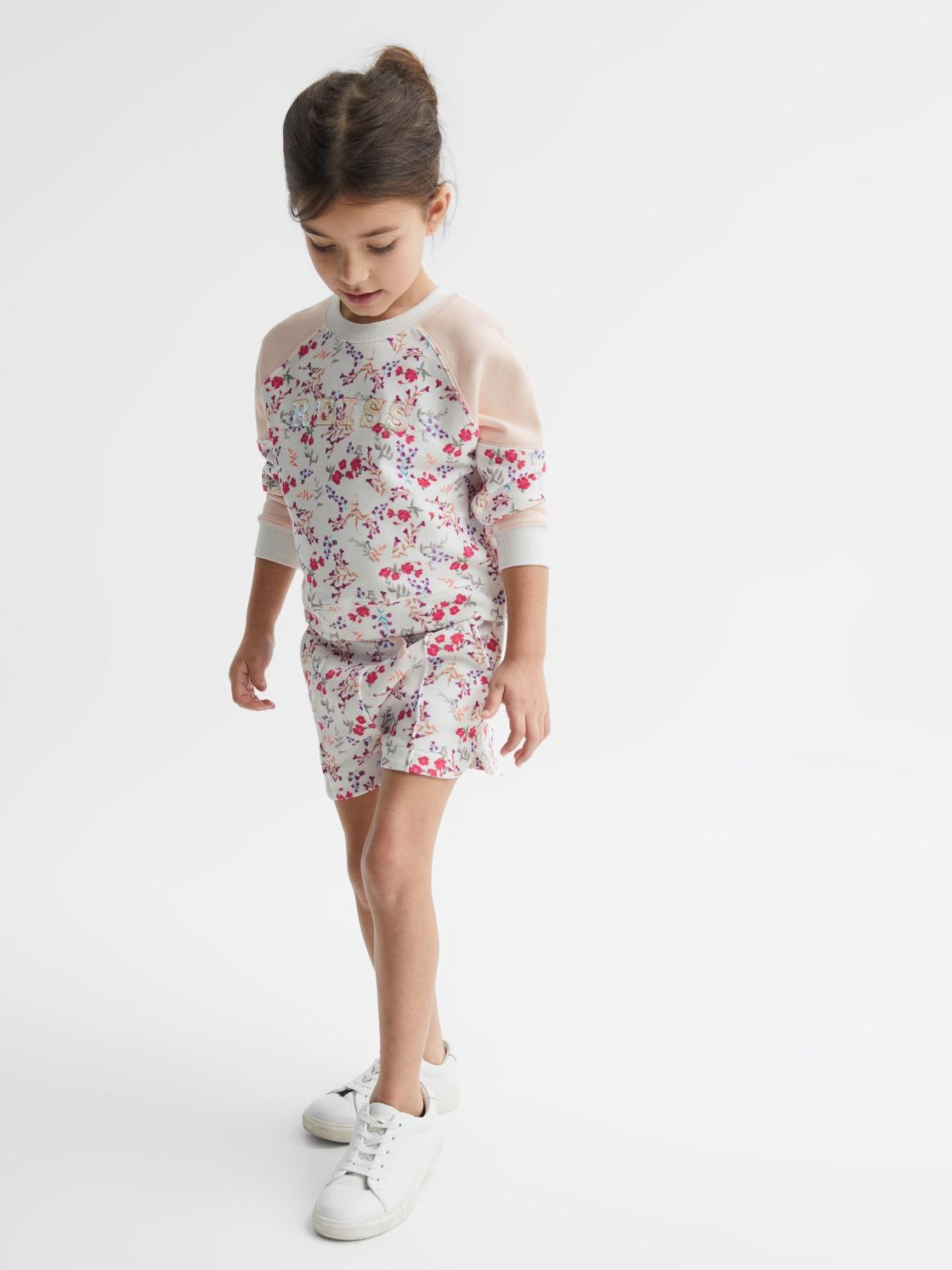 Reiss Sweats &amp; Hoodies | Billy Floral Printed Crew Neck Jumper Pink Print - Children