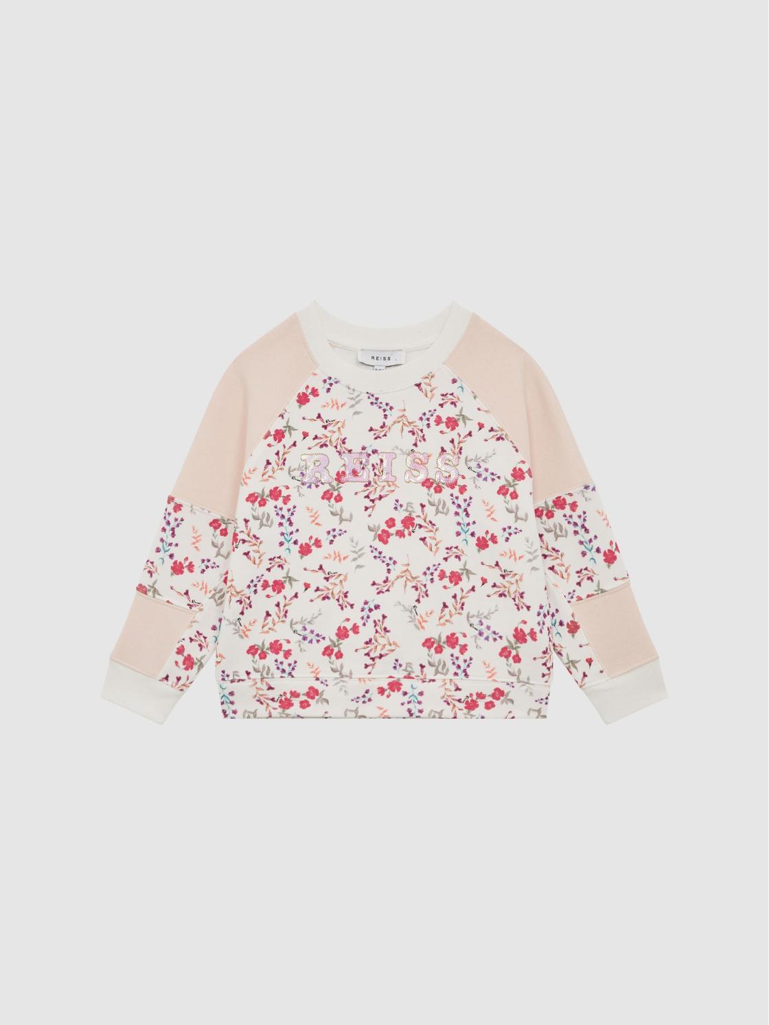Reiss Sweats &amp; Hoodies | Billy Floral Printed Crew Neck Jumper Pink Print - Children