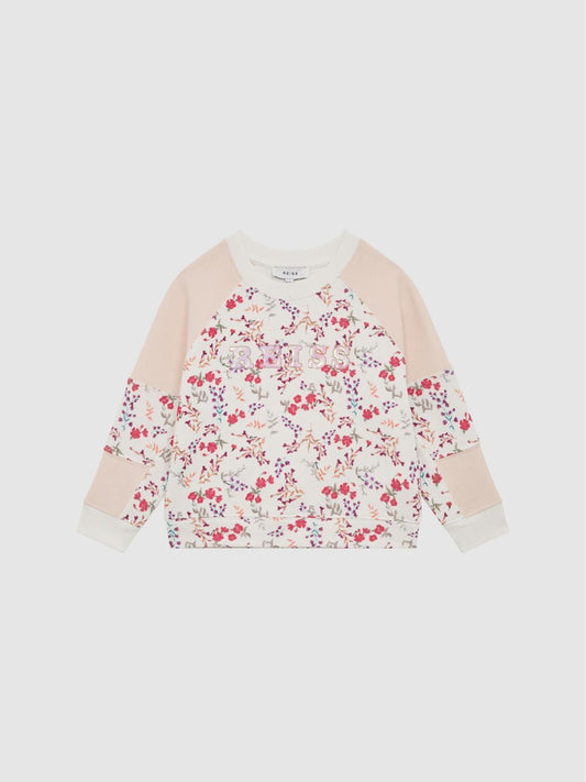 Reiss Sweats &amp; Hoodies | Billy Floral Printed Crew Neck Jumper Pink Print - Children