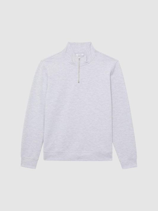 Reiss Sweats &amp; Hoodies | Bishop Slim Fit Textured Half Zip Top Grey Melange - Men
