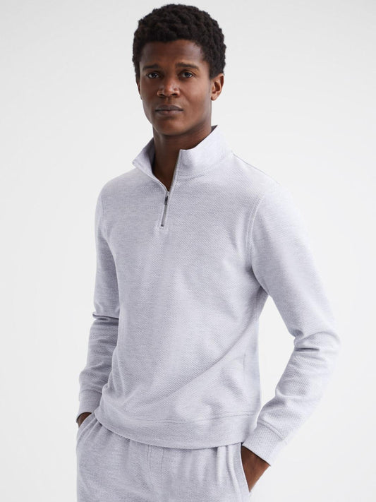 Reiss Sweats &amp; Hoodies | Bishop Slim Fit Textured Half Zip Top Grey Melange - Men