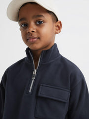 Reiss Sweats &amp; Hoodies | Conrad Micro Fleece Half Zip Jumper Navy - Children