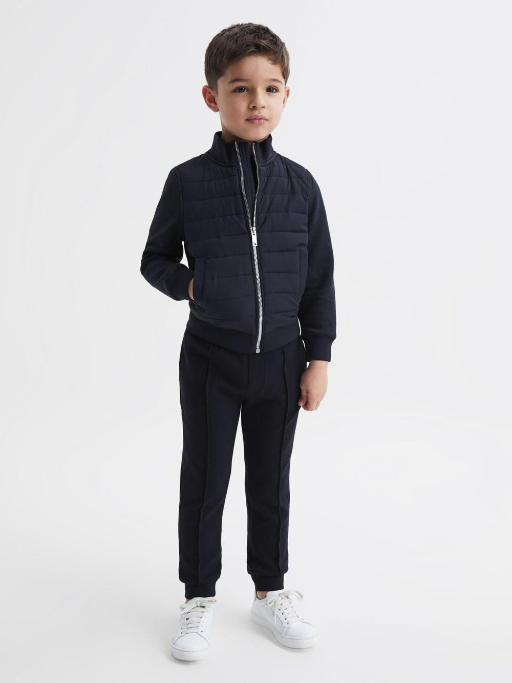 Reiss Sweats &amp; Hoodies | Flintoff Funnel Neck Quilted Hybrid Jacket Navy - Children