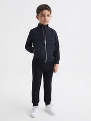 Reiss Sweats &amp; Hoodies | Flintoff Funnel Neck Quilted Hybrid Jacket Navy - Children