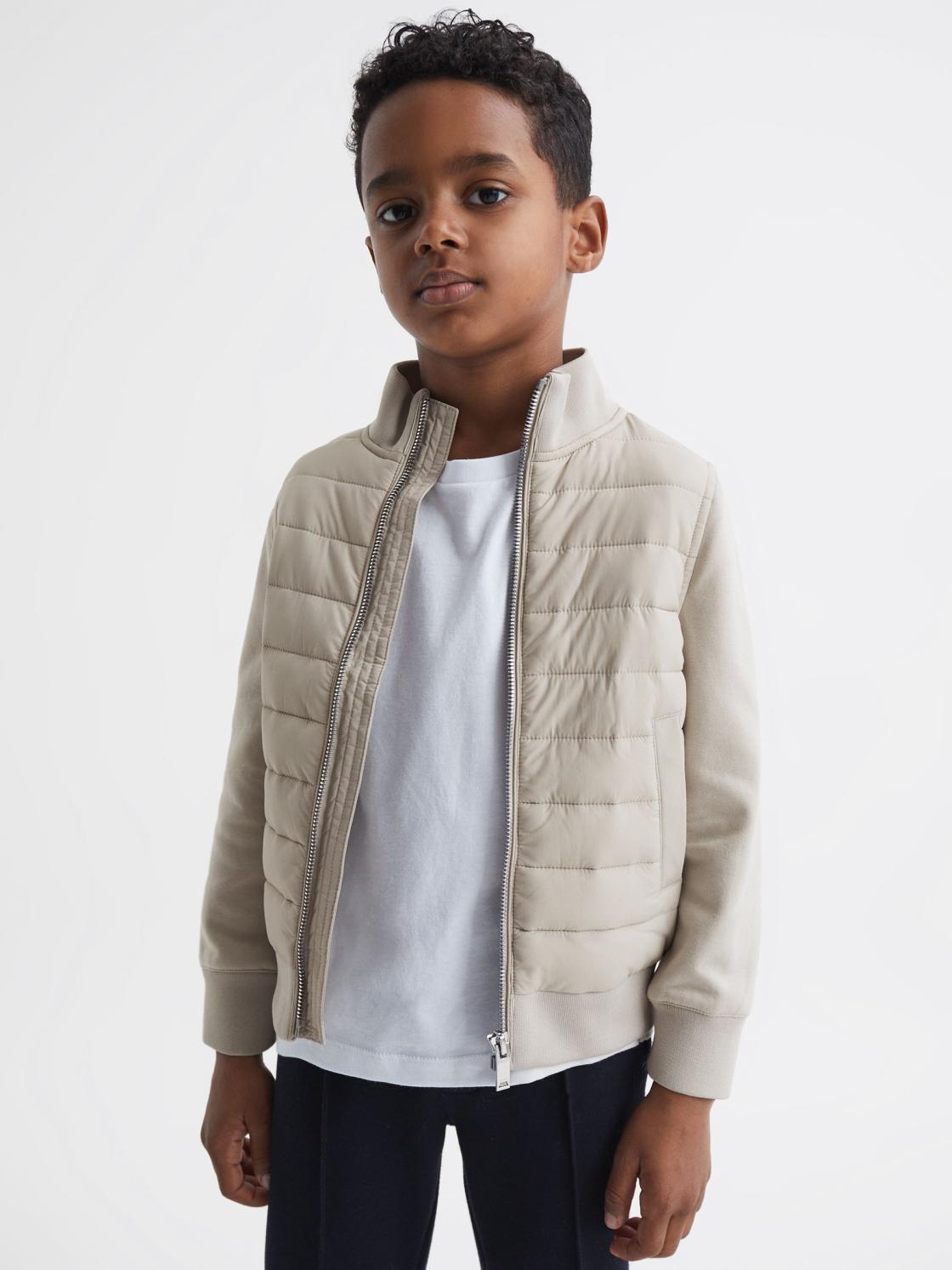 Reiss Sweats &amp; Hoodies | Flintoff Funnel Neck Quilted Hybrid Jacket Stone - Children