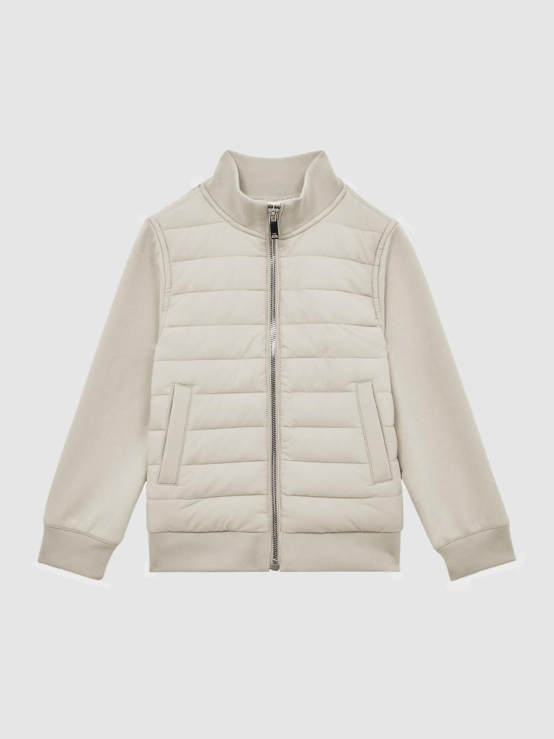 Reiss Sweats &amp; Hoodies | Flintoff Funnel Neck Quilted Hybrid Jacket Stone - Children