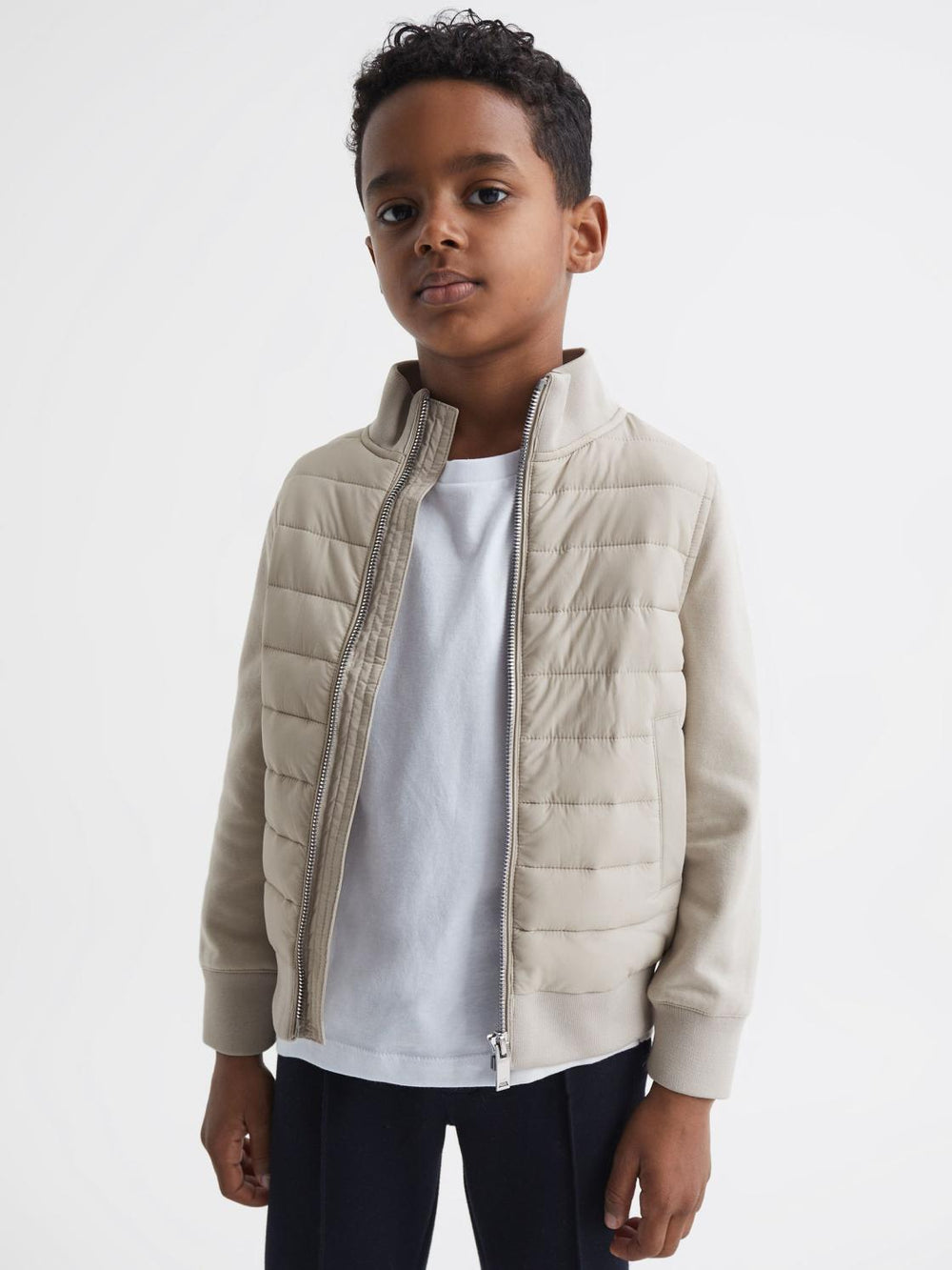 Reiss Sweats &amp; Hoodies | Flintoff Funnel Neck Quilted Hybrid Jacket Stone - Children