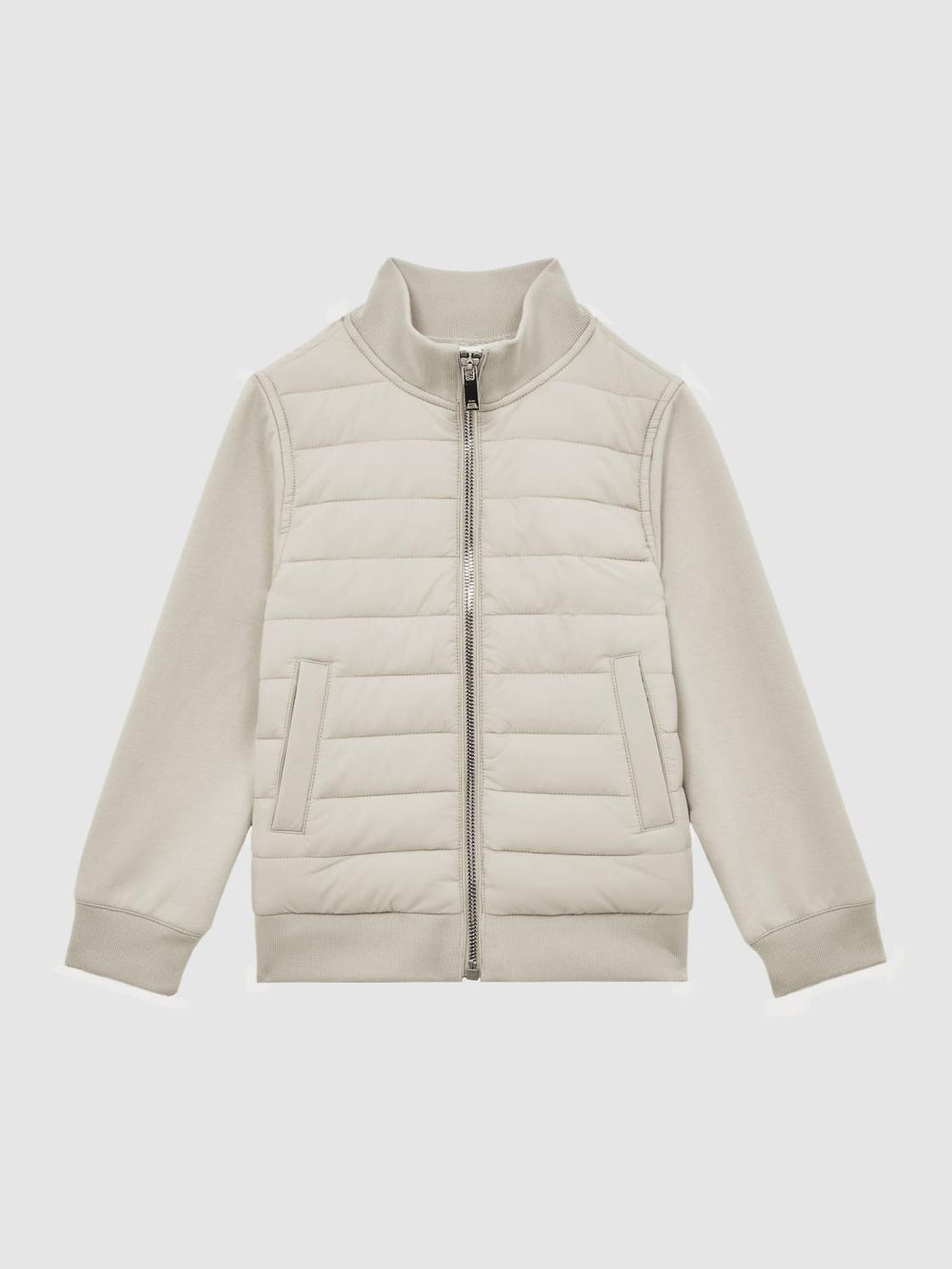 Reiss Sweats &amp; Hoodies | Flintoff Funnel Neck Quilted Hybrid Jacket Stone - Children