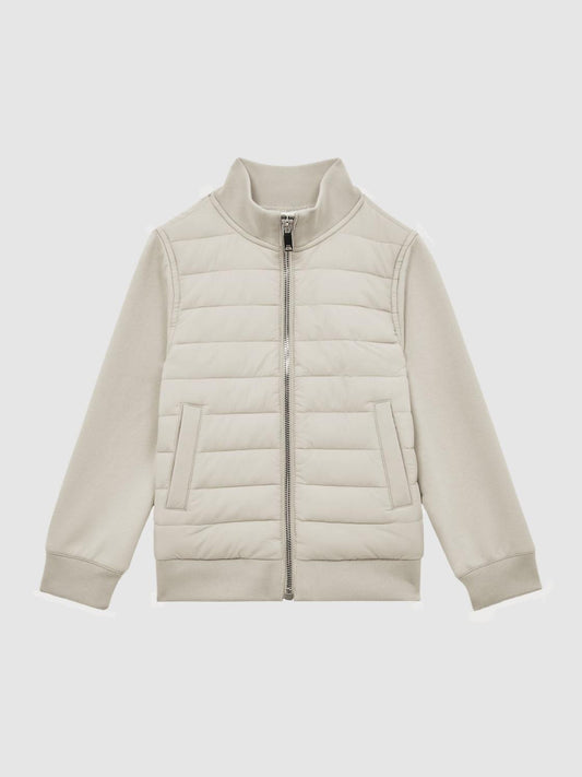 Reiss Sweats &amp; Hoodies | Flintoff Funnel Neck Quilted Hybrid Jacket Stone - Children