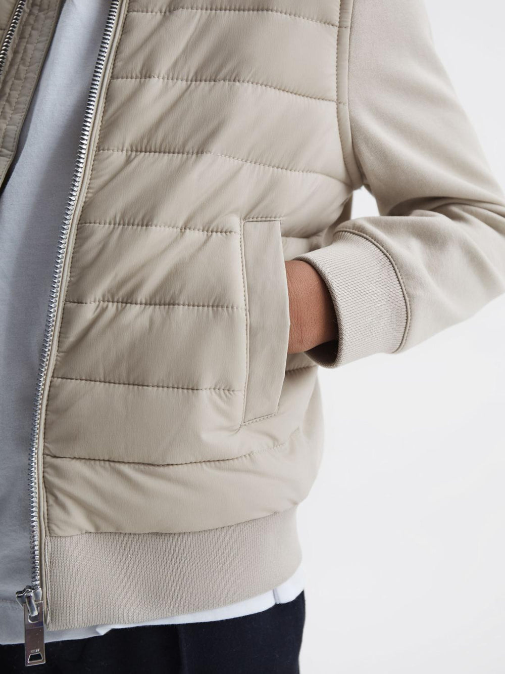 Reiss Sweats &amp; Hoodies | Flintoff Funnel Neck Quilted Hybrid Jacket Stone - Children