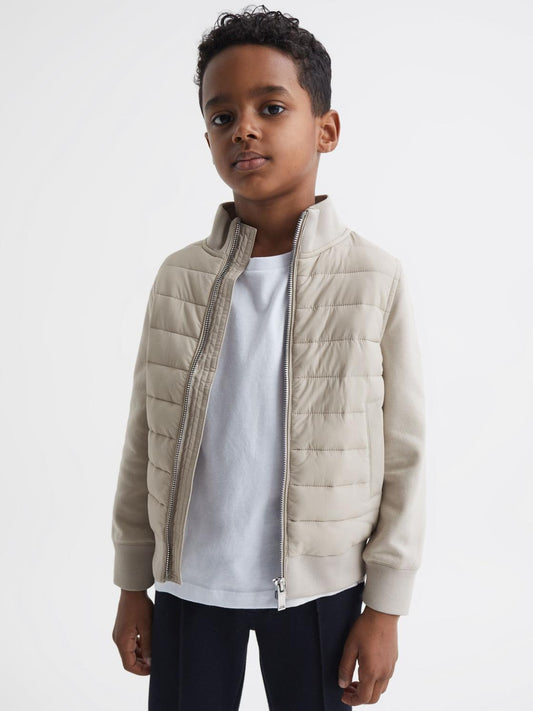 Reiss Sweats &amp; Hoodies | Flintoff Funnel Neck Quilted Hybrid Jacket Stone - Children