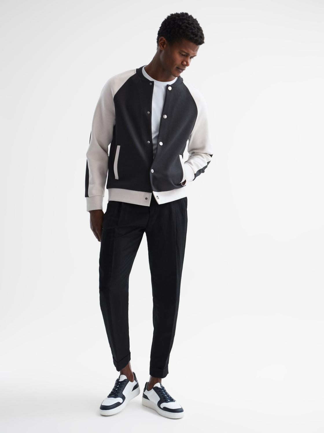 Reiss Sweats &amp; Hoodies | Giles Long Sleeve Interlock Bomber Jacket Light Khaki/ecru - Men