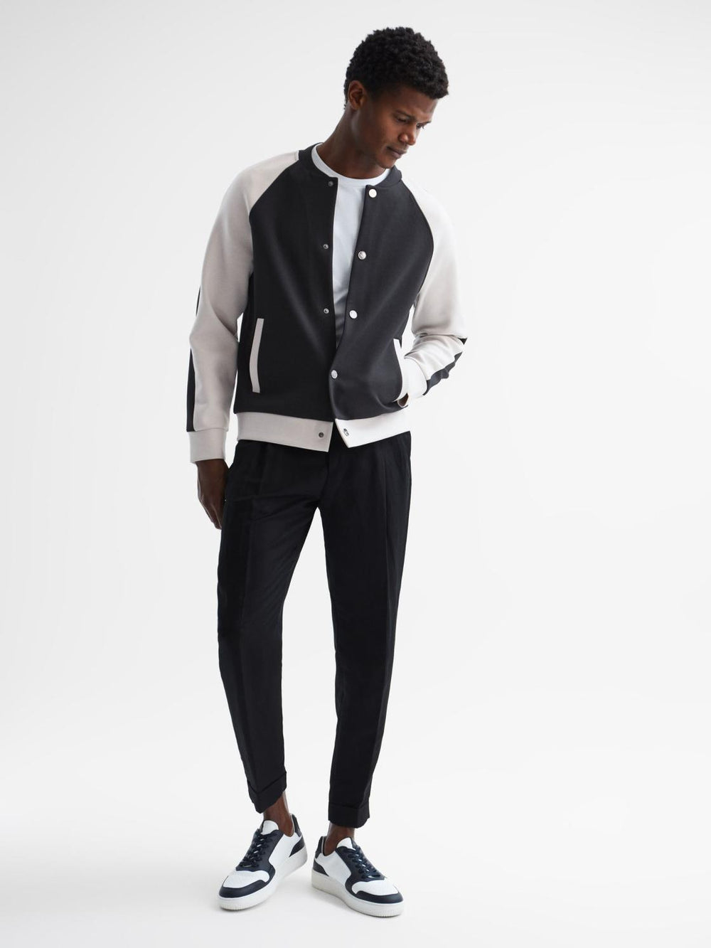 Reiss Sweats &amp; Hoodies | Giles Long Sleeve Interlock Bomber Jacket Light Khaki/ecru - Men