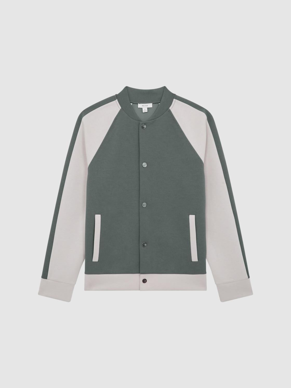 Reiss Sweats &amp; Hoodies | Giles Long Sleeve Interlock Bomber Jacket Light Khaki/ecru - Men