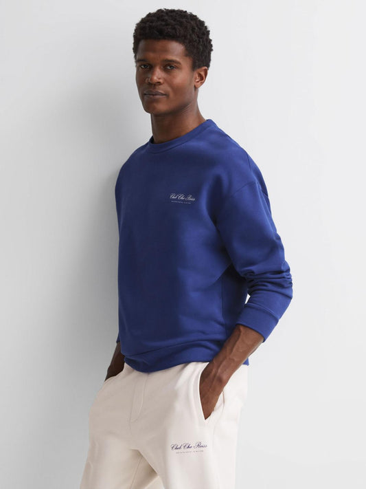 Reiss Sweats &amp; Hoodies | Hills Reiss | Ché Motif Cotton Sweatshirt Bright Blue - Men