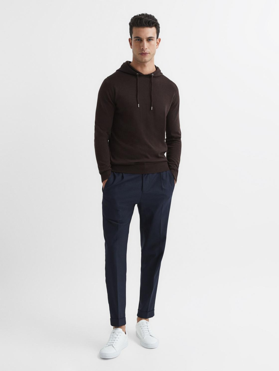 Reiss Sweats &amp; Hoodies | Holland Merino Wool Hoodie Bitter Chocolate - Men