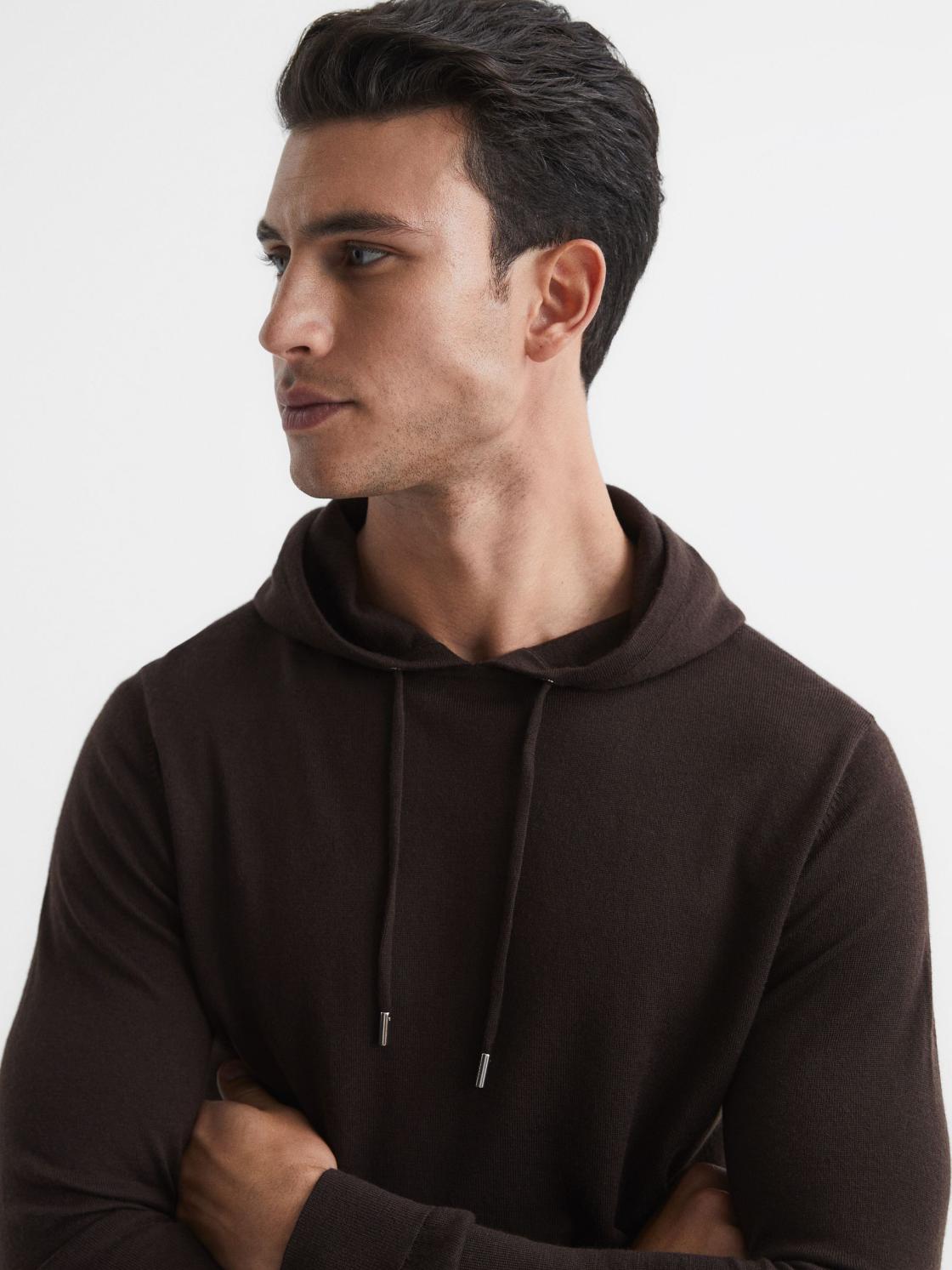 Reiss Sweats &amp; Hoodies | Holland Merino Wool Hoodie Bitter Chocolate - Men