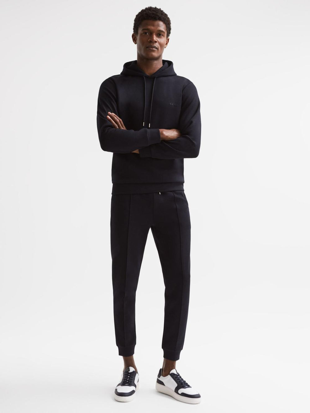 Reiss Sweats &amp; Hoodies | James Slim Fit Interlock Drawstring Hoodie Navy - Men