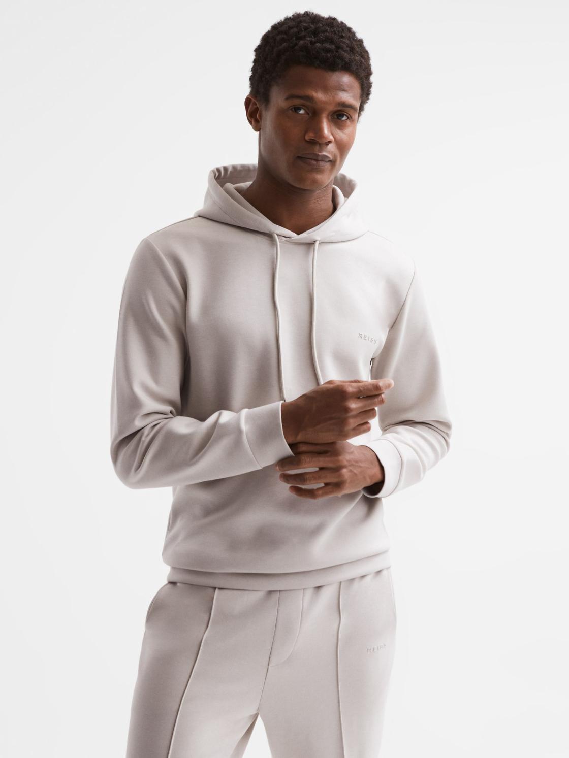 Reiss Sweats &amp; Hoodies | James Slim Fit Interlock Drawstring Hoodie Navy - Men