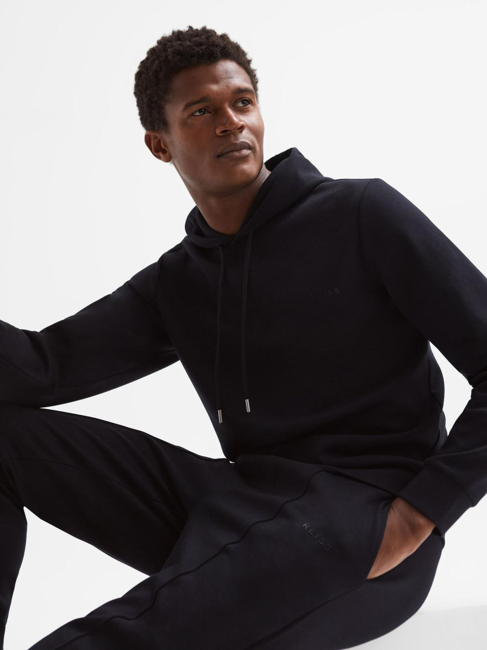 Reiss Sweats &amp; Hoodies | James Slim Fit Interlock Drawstring Hoodie Navy - Men