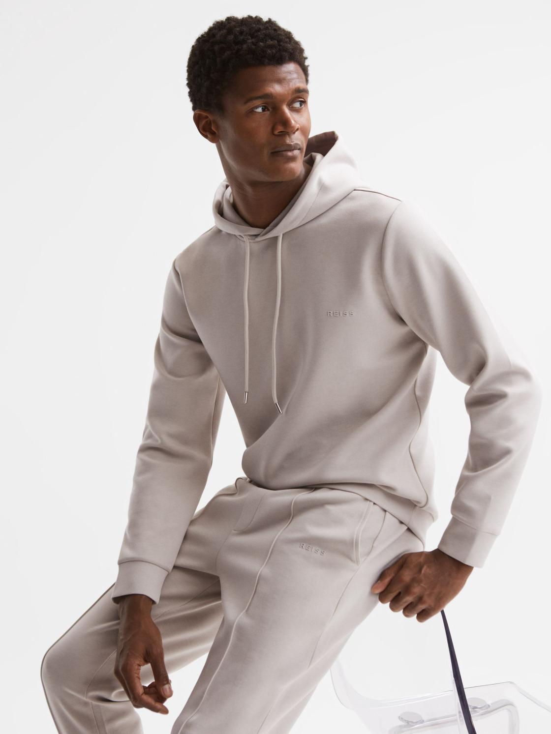 Reiss Sweats &amp; Hoodies | James Slim Fit Interlock Drawstring Hoodie Navy - Men