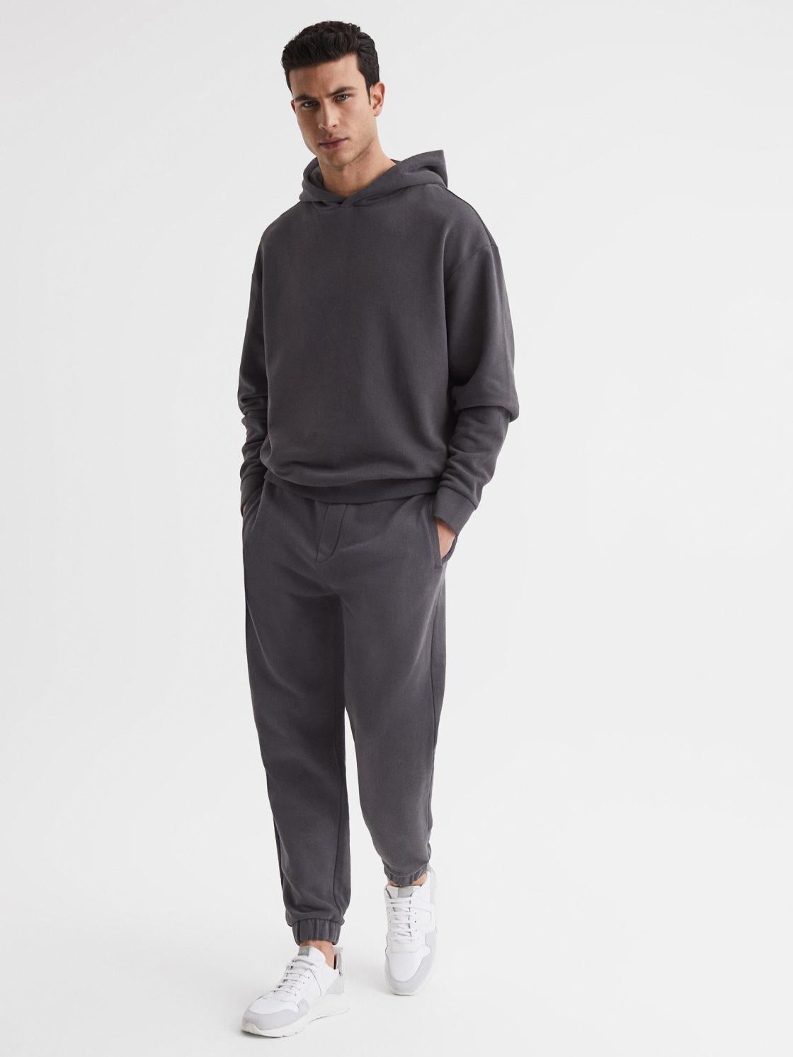 Reiss Sweats &amp; Hoodies | Kace Garment Dye Hoodie Washed Black - Men