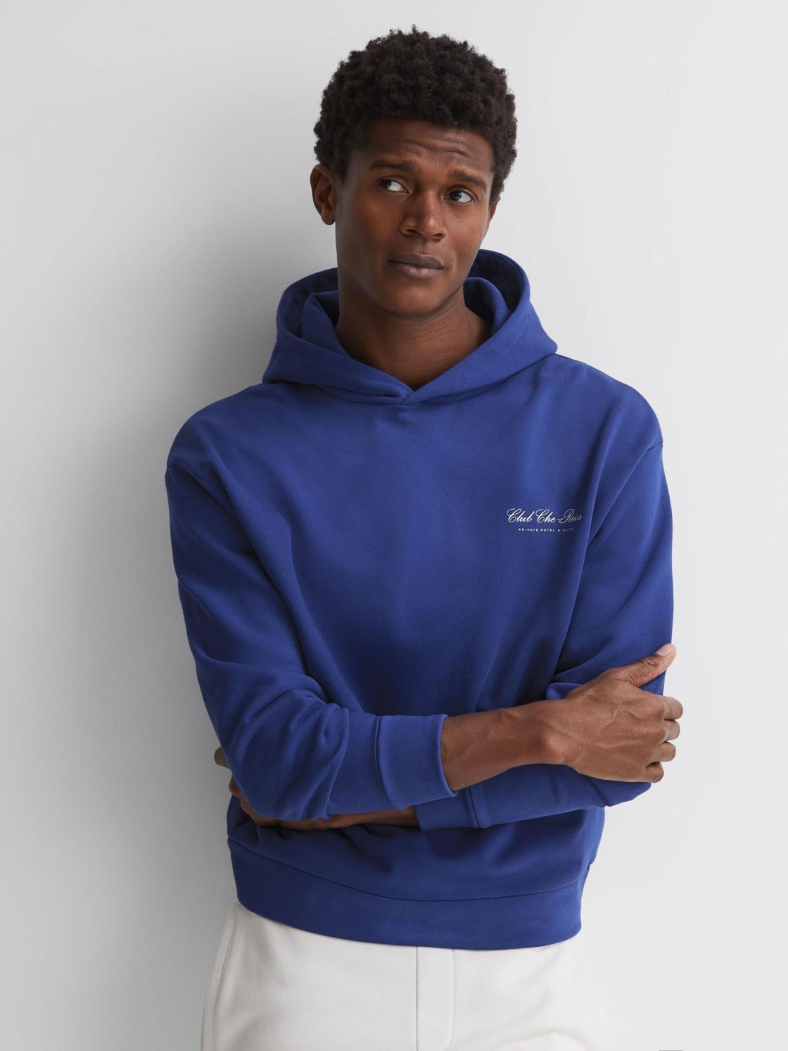 Reiss Sweats &amp; Hoodies | Pool Reiss | Ché Motif Cotton Hoodie Bright Blue - Men