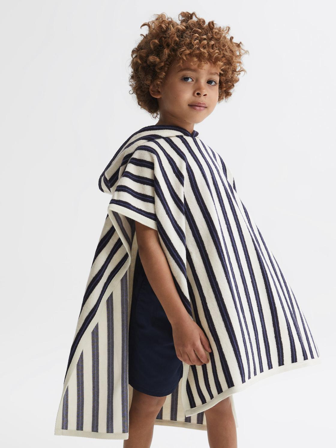Reiss Sweats &amp; Hoodies | Ray Hooded Sleeveless Poncho Towel Blue Stripe - Children