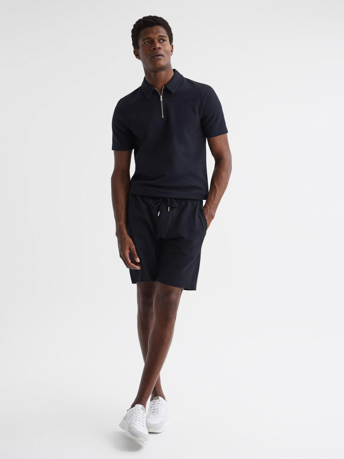 Reiss Sweats &amp; Hoodies | Robin Textured Drawstring Shorts Navy - Men