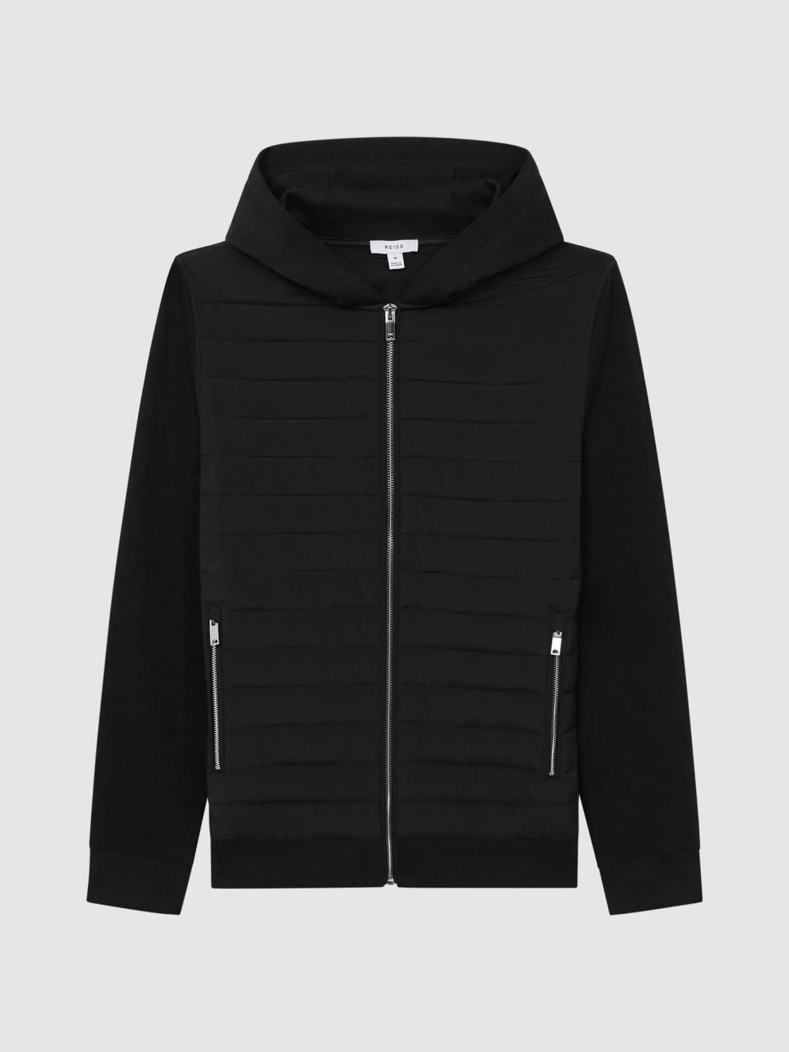 Reiss Sweats &amp; Hoodies | Taylor Hybrid Zip Quilted Hooded Jacket Black - Men