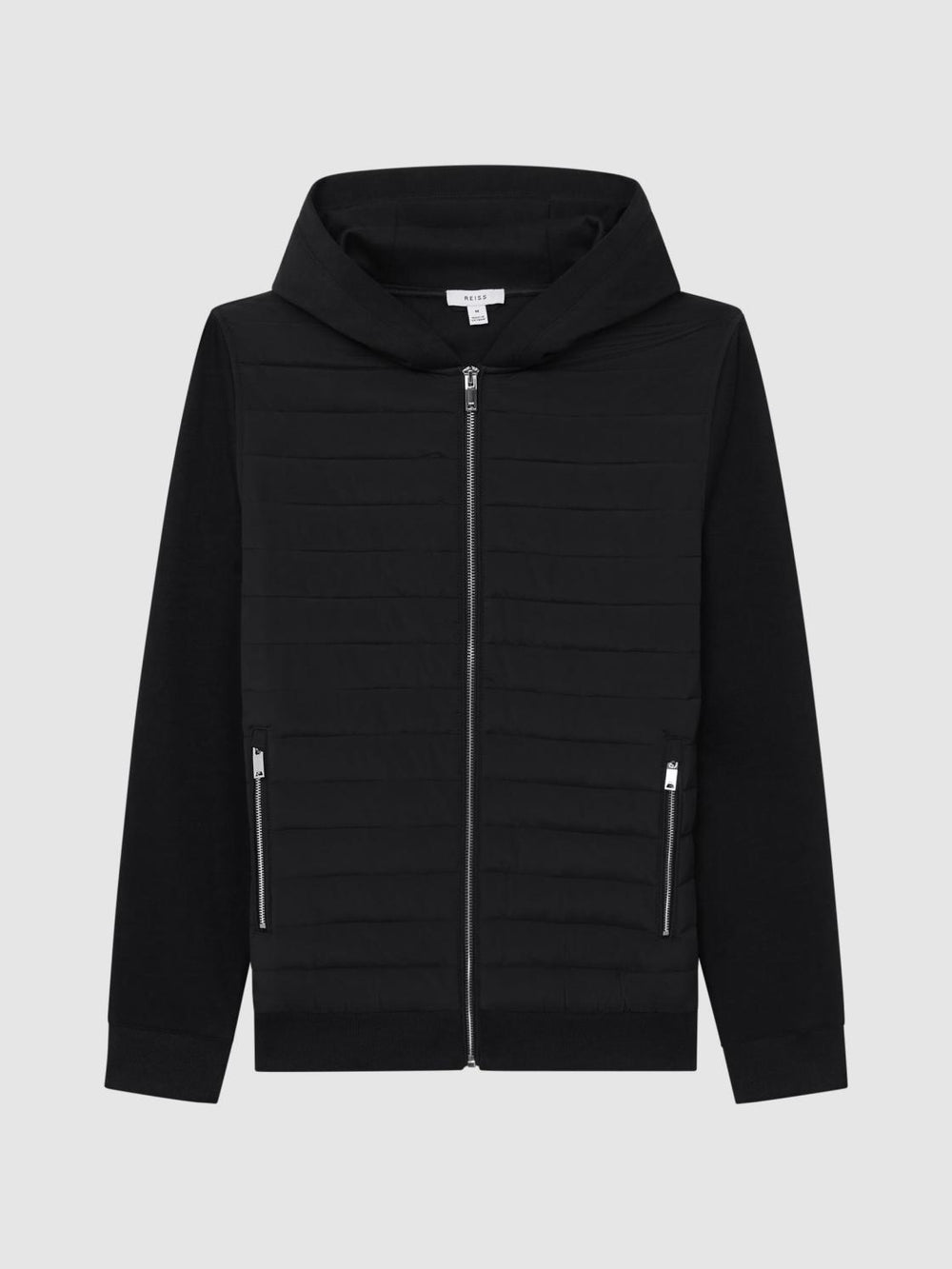 Reiss Sweats &amp; Hoodies | Taylor Hybrid Zip Quilted Hooded Jacket Black - Men