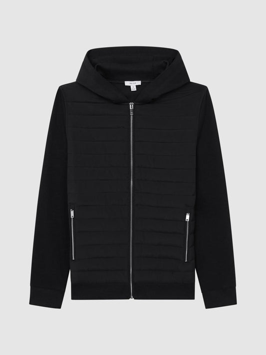 Reiss Sweats &amp; Hoodies | Taylor Hybrid Zip Quilted Hooded Jacket Black - Men