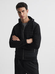 Reiss Sweats &amp; Hoodies | Taylor Hybrid Zip Quilted Hooded Jacket Black - Men