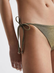 Reiss Swimwear | Allie Metallic Side Tie Bikini Bottoms Gold - Women