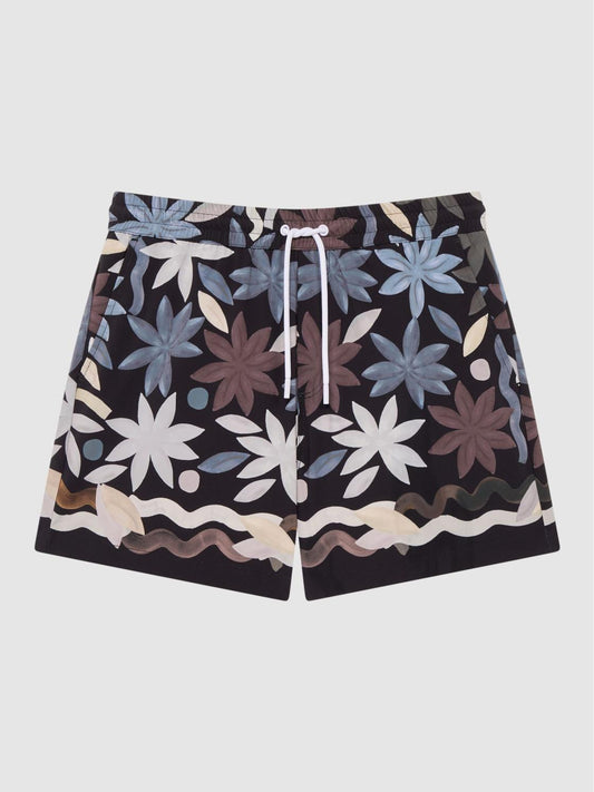 Reiss Swimwear | Arizona Floral Print Drawstring Swim Shorts Black Multi - Men