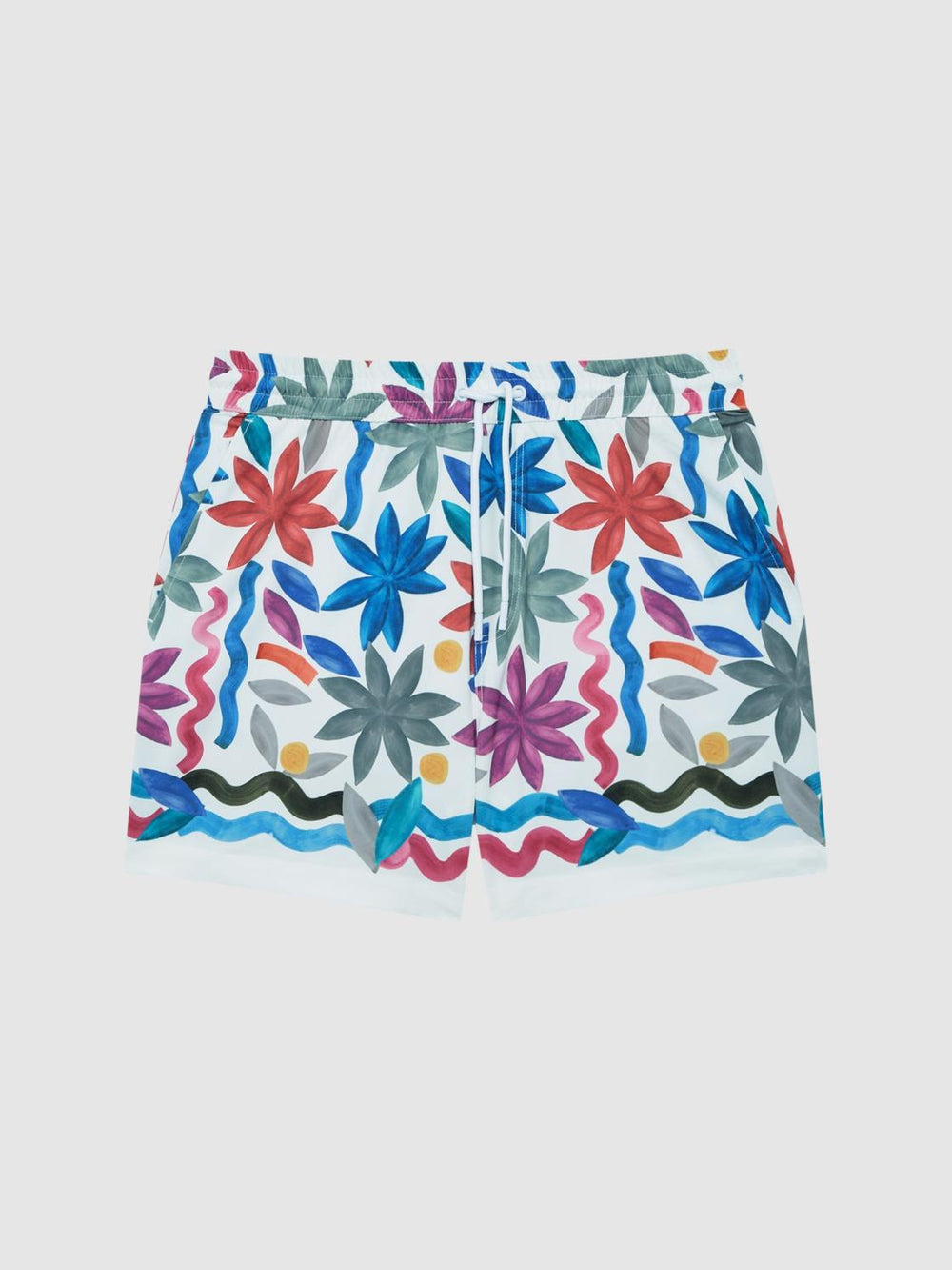 Reiss Swimwear | Arizona Floral Print Drawstring Swim Shorts Black Multi - Men