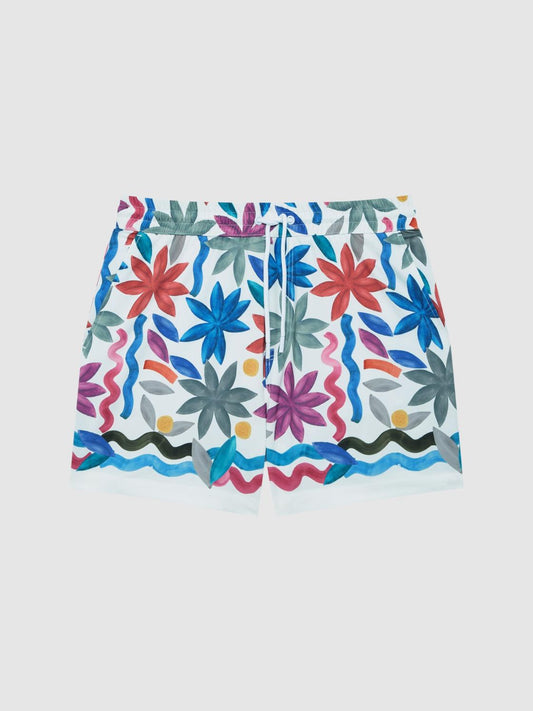 Reiss Swimwear | Arizona Floral Print Drawstring Swim Shorts Black Multi - Men