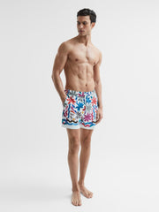 Reiss Swimwear | Arizona Floral Print Drawstring Swim Shorts Black Multi - Men