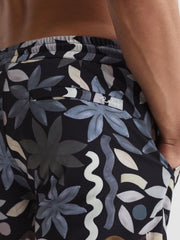 Reiss Swimwear | Arizona Floral Print Drawstring Swim Shorts Black Multi - Men