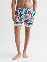 Reiss Swimwear | Arizona Floral Print Drawstring Swim Shorts Black Multi - Men