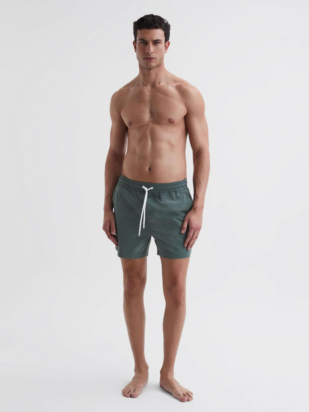 Reiss Swimwear | Beach Plain Drawstring Swim Shorts Dark Sage - Men