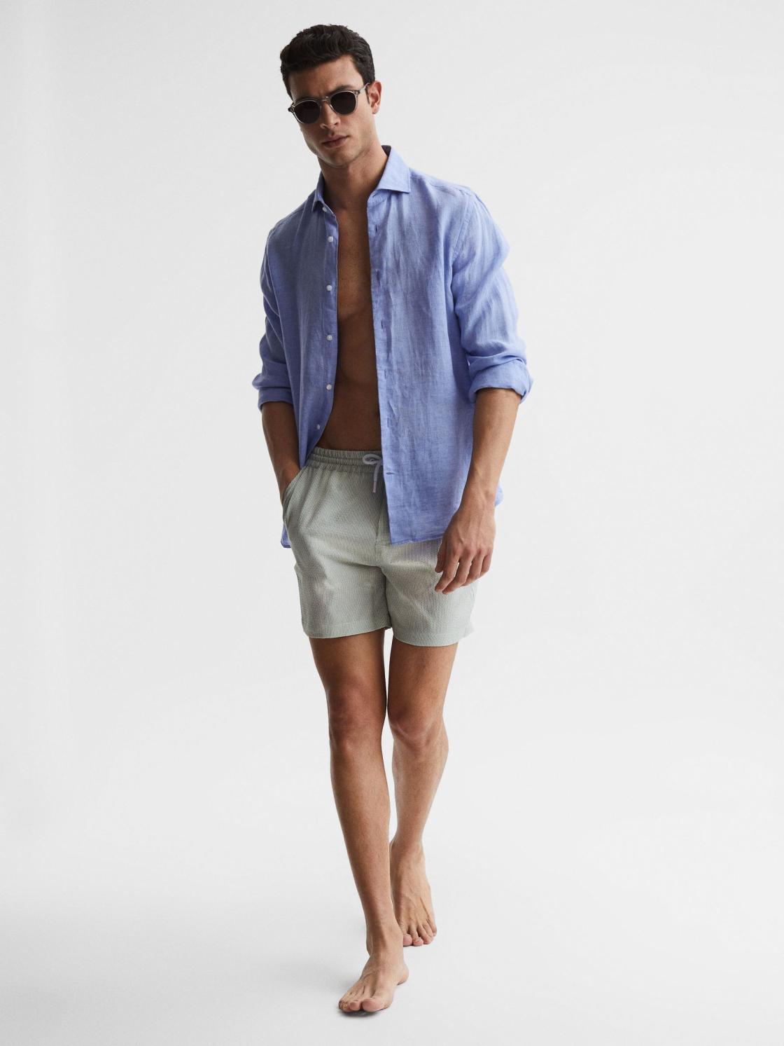 Reiss Swimwear | Coast Striped Drawstring Swim Shorts Mint/white - Men