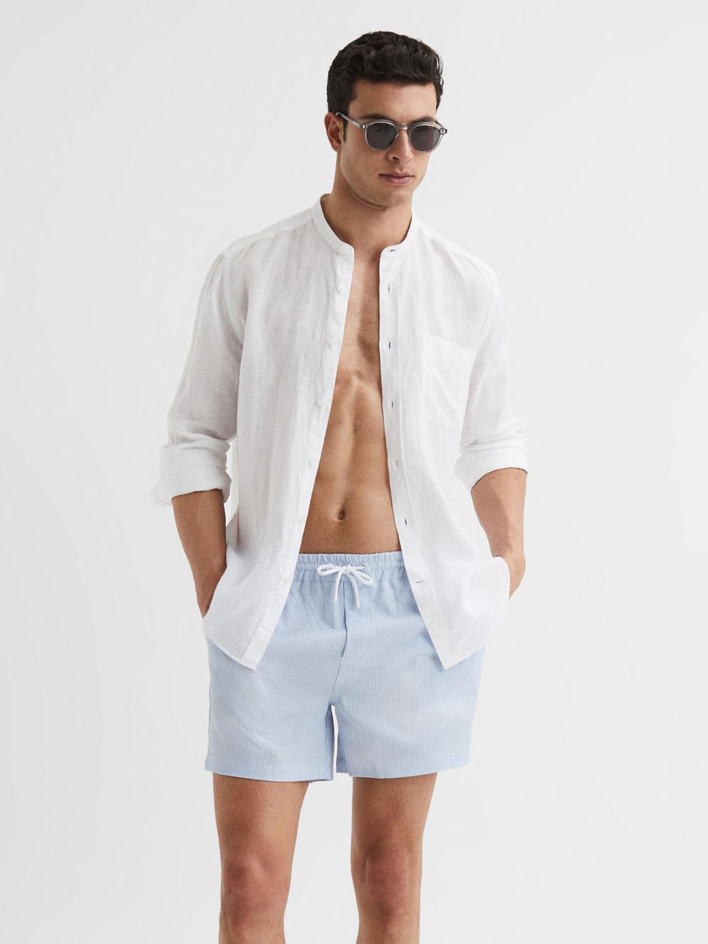 Reiss Swimwear | Coast Striped Drawstring Swim Shorts Soft Blue/white - Men