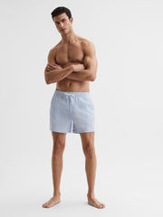 Reiss Swimwear | Coast Striped Drawstring Swim Shorts Soft Blue/white - Men