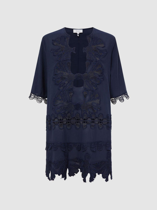 Reiss Swimwear | Etta Embroidered Kaftan Blue - Women