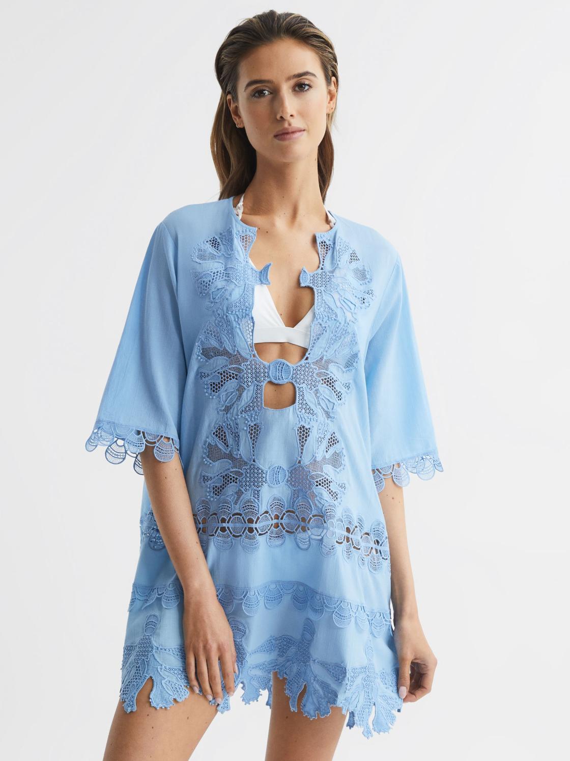 Reiss Swimwear | Etta Embroidered Kaftan Blue - Women