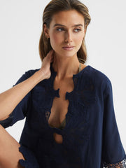 Reiss Swimwear | Etta Embroidered Kaftan Blue - Women
